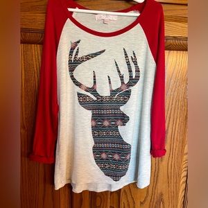 Girls Moa Moa 3/4 sleeve deer head shirt